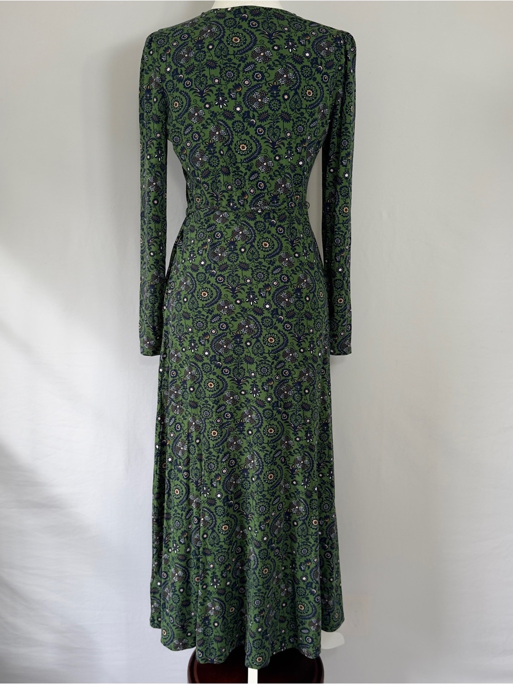 Boden Size 6 Green Paisley Floral Long Sleeve Midi Dress Self Tie Belt EcoVero - Picture 6 of 16